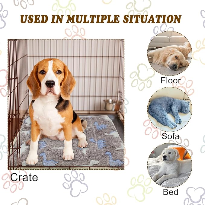 Cat Dog Bed Mat & Blanket, Reversible Pets Crate Pad Bed Mat and Ultra Soft Warm Fleece Calming Blanket for Small Puppy Kitty, Washable