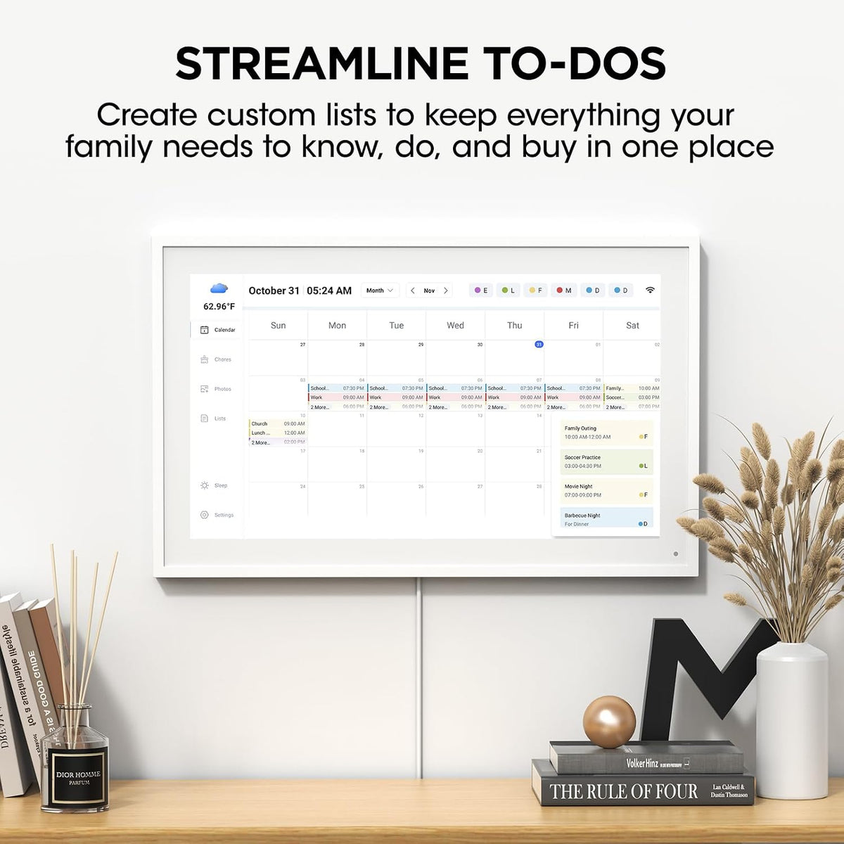 DASFIWO 15.6 Inch Smart Digital Calendar, Wall Electronic Calendar, 1920 * 1080 IPS Full HD Touch Screen Display for Family Meal Planner Support - Seamless Scheduling, Gifts for Women, Mom