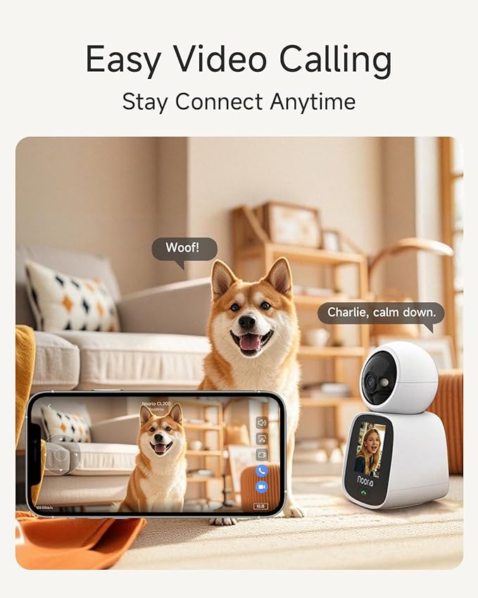 Noorio 5G Two Way Video Calling Camera, One Click Call 2K Pet Camera with Phone App, 360° PTZ Dog Cam with Speaker, Color Night Vision, 2.4 Inch Screen, CL200 2Pcs