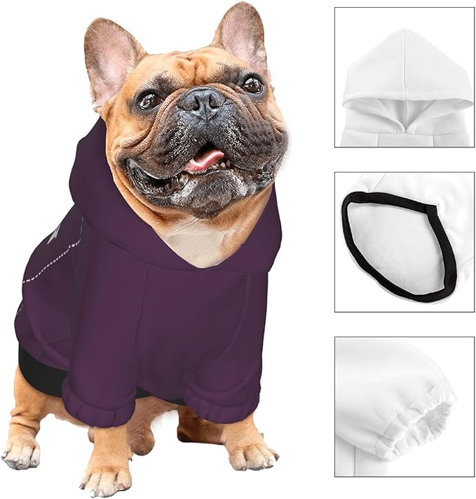 Personalized Chihuahua Dog Hoodie, Custom Pet Warm Sweatshirt Costume with Name Number Photo, Customize ID Clothes for Pupppy Kitten Dogs Cats, PlumPurple, L