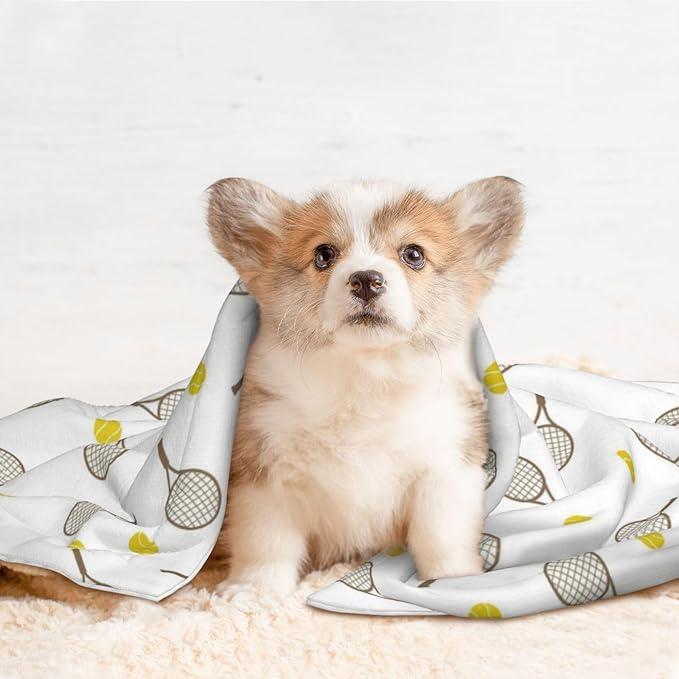 Pet Blanket for Couches and Beds, Tennis Rackets Balls, Reversible Double Sided Plush Design with Soft Bumpy Texture and Smooth Surface, Furniture Protector