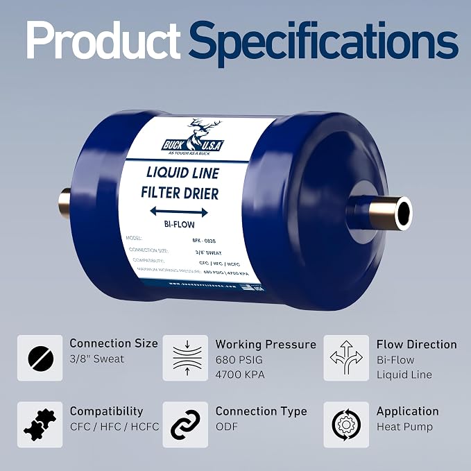 2 Pack Buck Bi-Flow Refrigerant Liquid Line Filter Drier 3/8" ODF Sweat BFK-083S