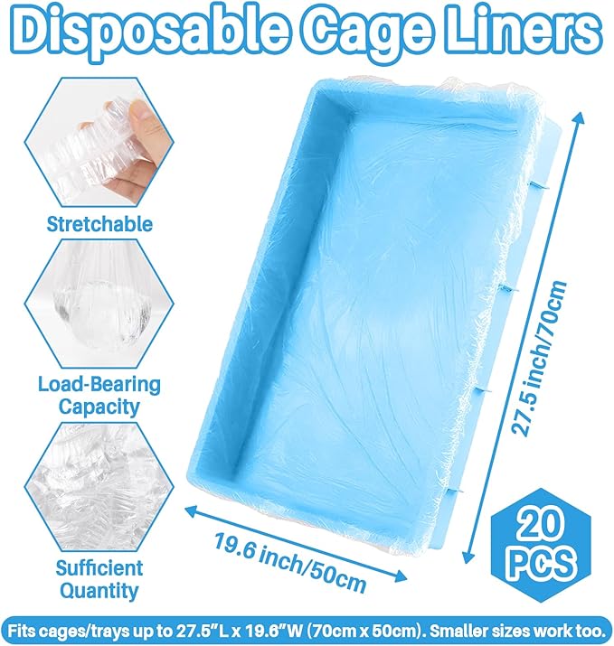 Clear Plastic Disposable Cage Liner - 20PCS Rabbit Litter Box Liners Waterproof Elastic-Edged Universal Small Animal Cage Liner Bag for Bunny Bird Hamster Hedgehog Guinea Pig (19.6x27.5inch)