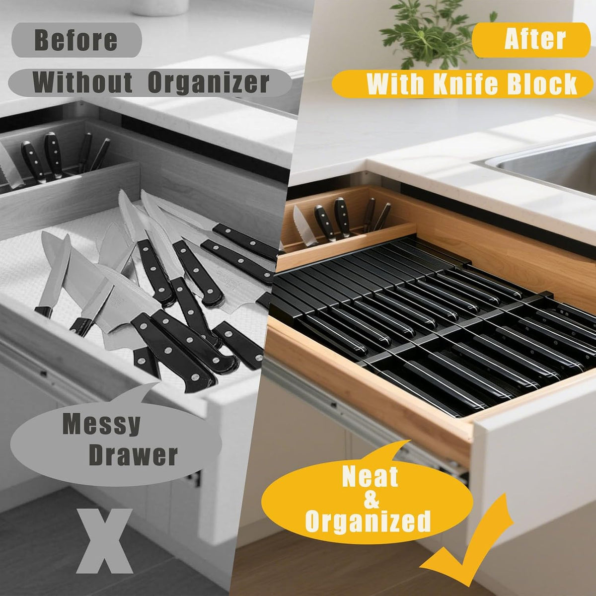 Bamboo In Drawer Knife Block Knife Storage Holder Organizer, 17 Slots