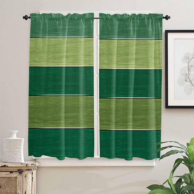 Farm Retro Green Wood Grain Window Valance Curtains, Rustic Wooden Plank