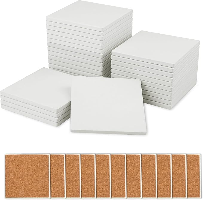 30 Pieces 4 Inch Blank Ceramic Coasters, Unglazed Ceramic Tiles Coasters