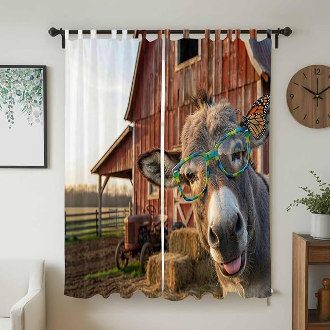 Farm Donkeys Living Room Curtains 84 Inch Length, Window Curtains Tab Top