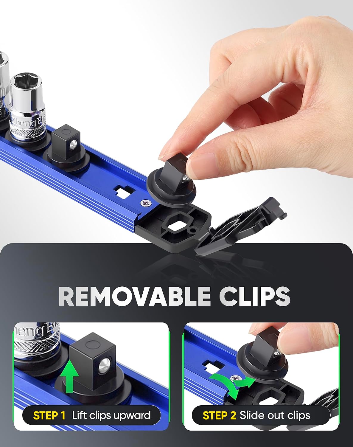 ALOANES Magnetic Socket Organizer, 1/2" Rail 36 Clips (Blue, 3PC)