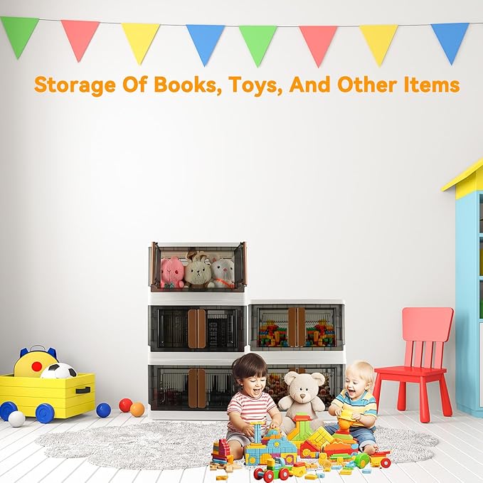 Storage Bins, Plastic Cabinet, 8.4 Gallon Capacity, 4 Pack, Stackable