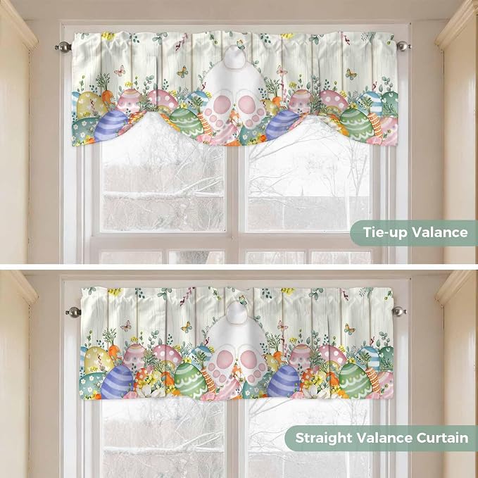 Easter Tie Up Valance Curtains for Windows, Kitchen Curtains Window Shades
