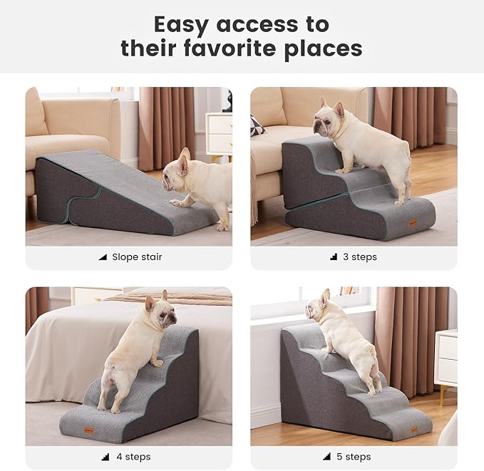 Gardner Pet 4-Step Dog Stairs for Small Dogs 18.5" H, Curved 4-Step Pet Stairs, Dog Steps for High Bed (18-20 in), Couch with Durable Non-Slip Waterproof Fabric Cover and CertiPUR-US Certified Foam