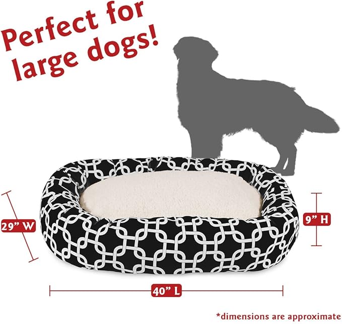 Majestic Pet 40 Inch Links Sherpa Calming Dog Bed Washable – Cozy Soft Round Dog Bed with Spine for Head Support - Fluffy Donut Dog Bed 40x29x9 (inch) – Round Pet Bed Large - BLACK