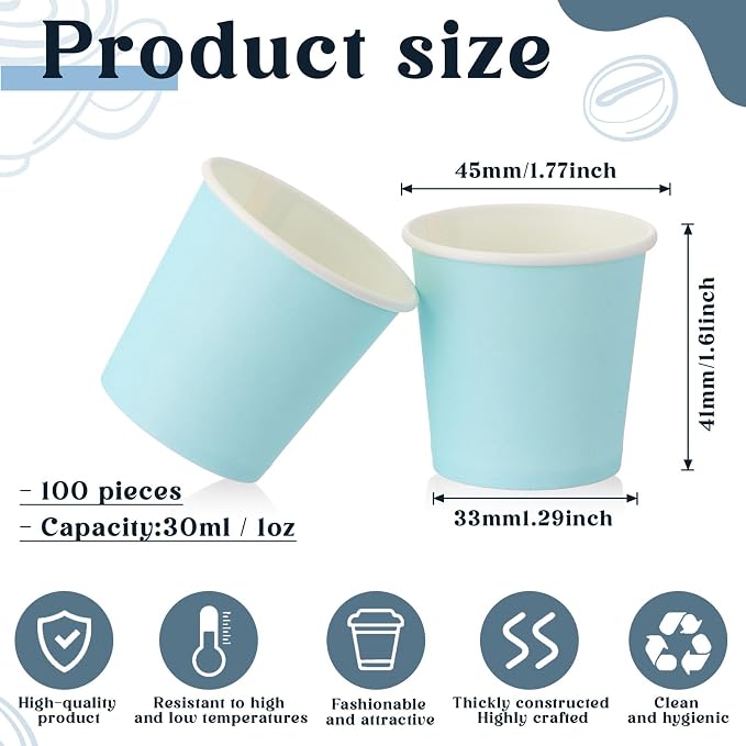 100 Pack 1oz Mini Coffee Cups Disposable Paper Cups Hot or Cold Beverage Cup