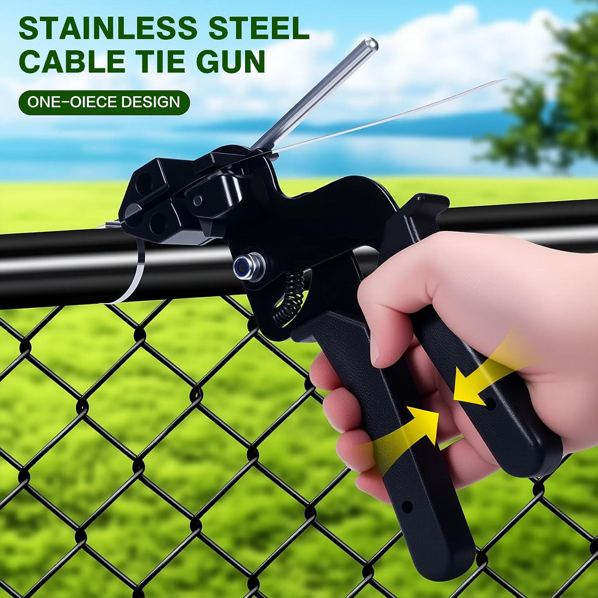 Stainless Steel Cable Tie Gun & 100pcs 12in Black Metal Zip Ties
