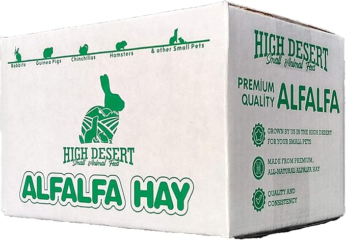 High Desert Alfalfa Hay for Rabbits, Guinea Pigs, Chinchillas & Small Pets – Protein-Rich Natural Hay for Young, Growing Animals – High-Fiber, Hand-Packed, Additive-Free, Grown in USA – 1 lb Box