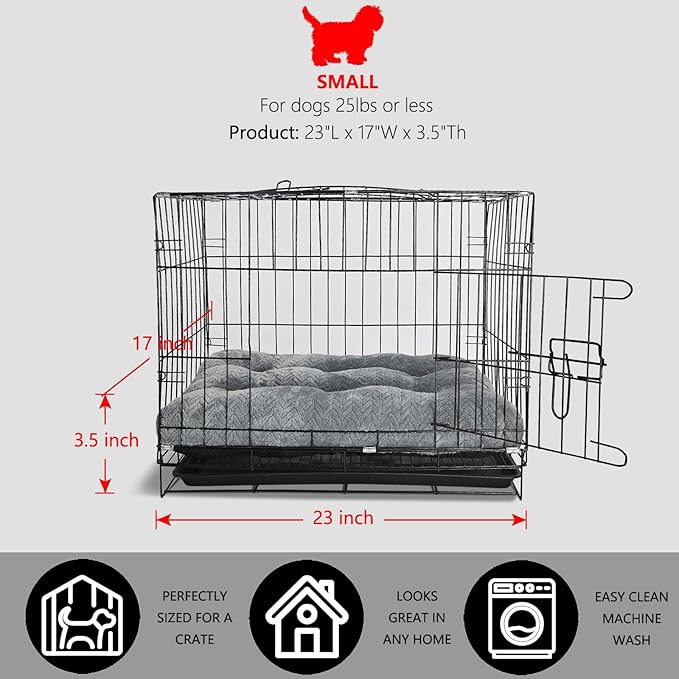 Small Dog Bed for Crate Washable Dog Crate Mat for Dog Cages 24 inch Dog Crate Bed Dog Mats for Sleeping,Up to 25 lbs Soft and Fluffy Crate Pillow Dog Floor Mat Tire Printing Grey S.