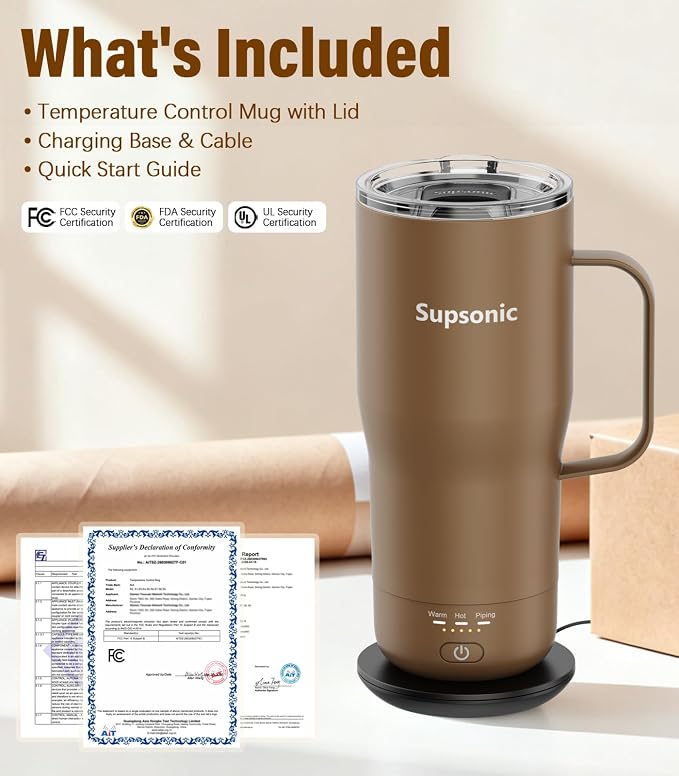 Supsonic Heated Coffee Mug, 20oz Electric Temperature Control Cup | Keeps
