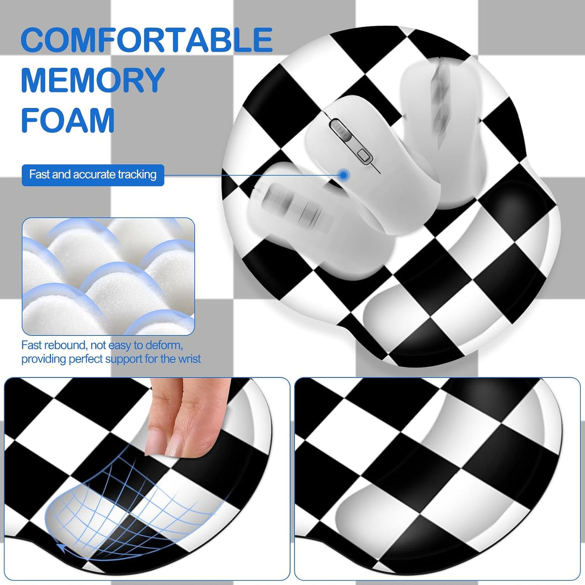 AIMSA Checkered Keyboard Mouse Pad Wrist Rest Set, Black XXL Large Mouse Pad for Desk Cover, Anti-Slip Big Ergonomic Mousepad Wrist Support for Keyboard and Mouse