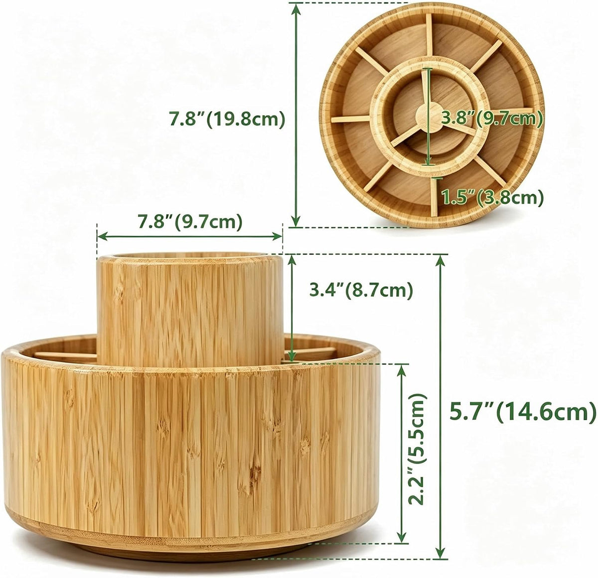 VaeFae 360 Rotating Bamboo Pen Holder for Desk, Art Supply Storage, Medium