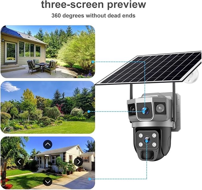 for Outdoor Camera Battery CCTV Monitor 4G SIM Card Network IP Security Pet Camera Motion Detection 3 Screen PTZ Camera(WiFi CCTV No Card)