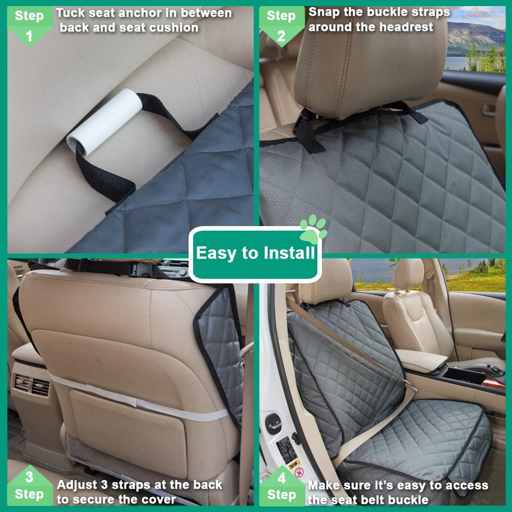 Waterproof Front Seat Cover Dog Car Seat Covers Nonslip and Full Protection with Side Flaps Fits Most Cars, Trucks, SUVs(Grey, 1Pack)