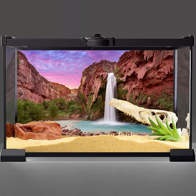 AWERT 72x16 inches Reptile Habitat Background Sunset Mountain Waterfall Terrarium Background Polyester Background