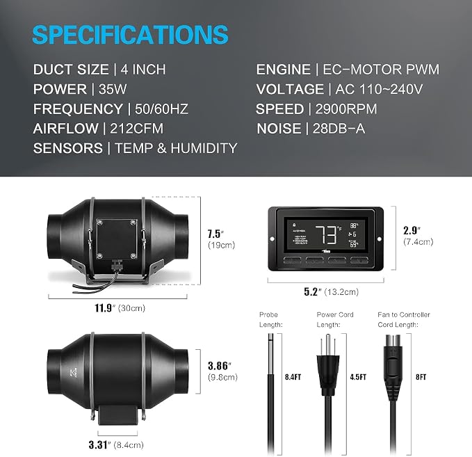 iPower 4" Smart Inline Duct Fan