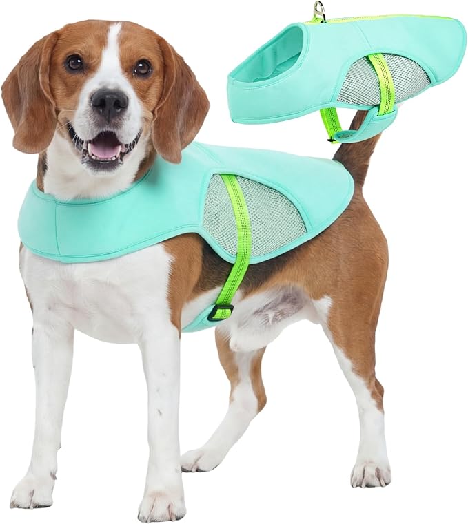 IECOii Cooling Vest for Dogs for Hot Weather, Reflective Adjustable Dog Shirt with Leash Ring, Lightweight Pet Outdoor Cooling Harness for Walking, Hiking, Beach, Turquoise, Size XL