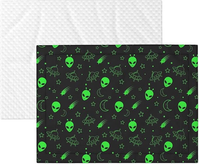 Dog and Cat Blanket in One, Green Alien Moon Spaceships Planet Black, Double Sided Plush Throw with Raised Dot Pattern on One Side and Flat Velvet on Other for Variety