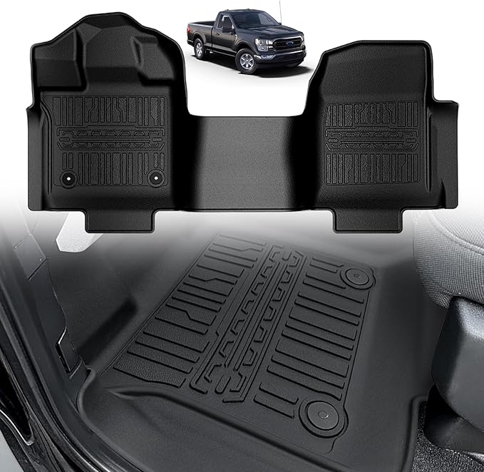 TripleAliners Floor Mats All Weather Liner Compatible with 2015-2024 2025 Ford F150 Regular Cab Accessories 1st Row TPE Liner for Bench Seat with Vinyl Flooring 1pc
