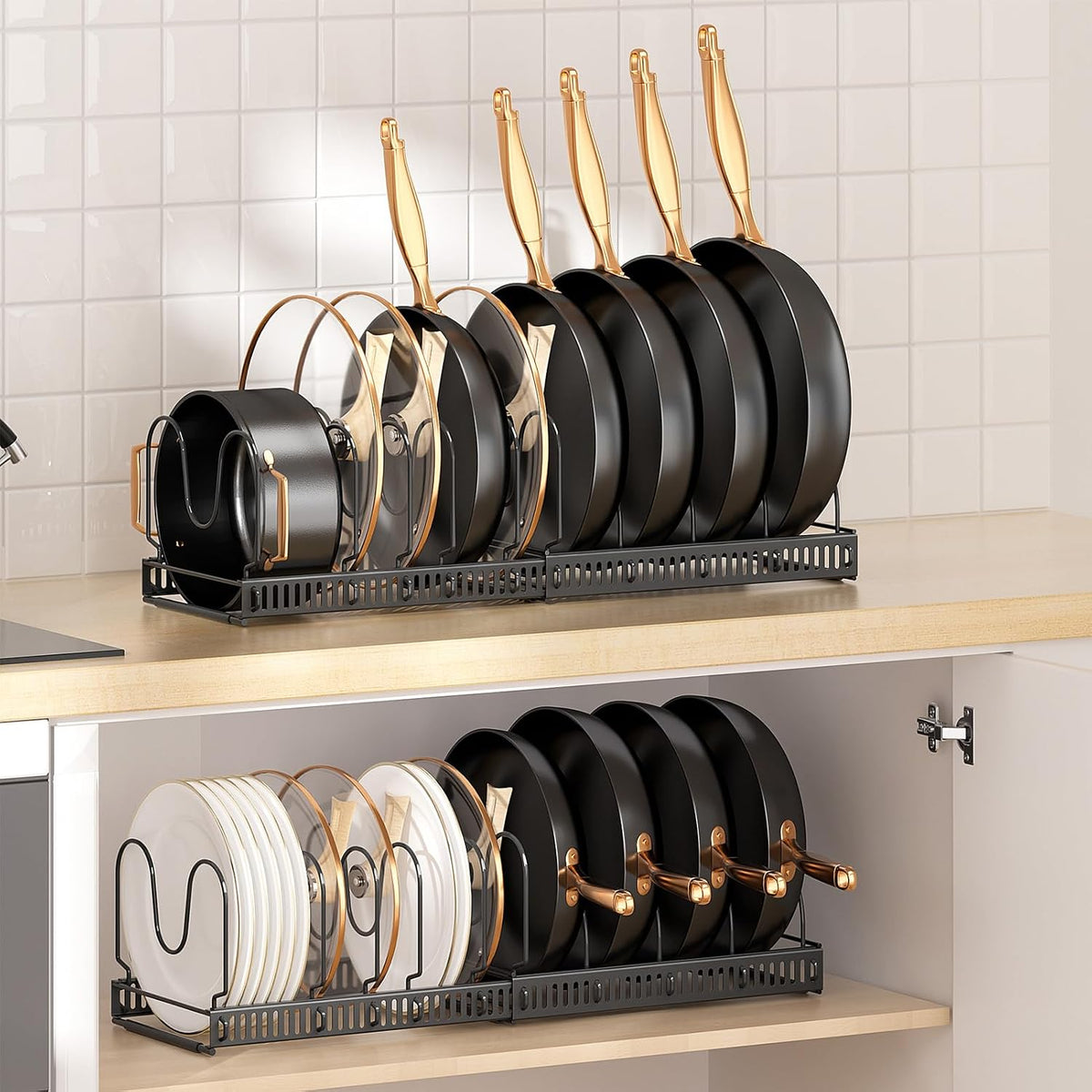 MUDEELA Expandable Pot Pan Lid Organizers inside Cabinet, 10 Divider 2-Pack