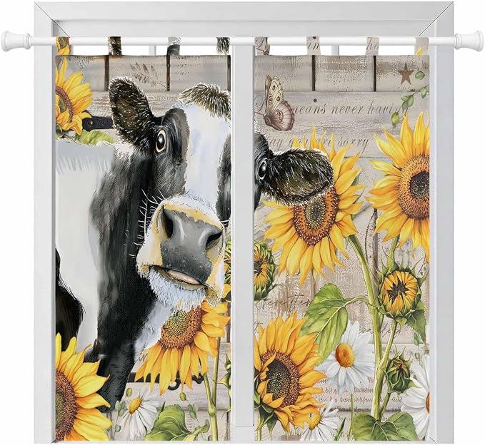 Yellow Sunflowers Bathroom Curtains 63 Inch Length, Window Curtains Tab Top