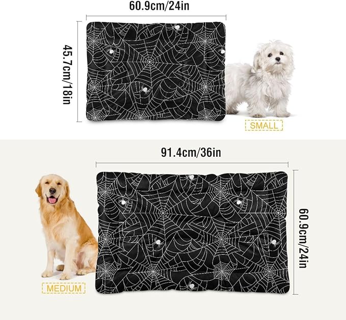 Pet Bed Halloween Spider Web Dog Bed Mat Absorbing Non Slip Pad Pet Sleeping Mat for Small, Medium, and Large Dogs Puppy Cat 36 in x 24 in