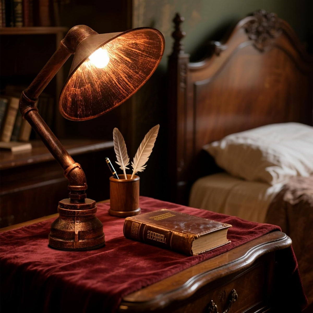 Steampunk Table Lamp, Vintage Industrial Metal Robot Table lamp, Water Pipe Table Lamp, Robot Style Desktop Light for Bedside Desk Bar Cafe Desktop Room Decoration (Not Included Bulb)