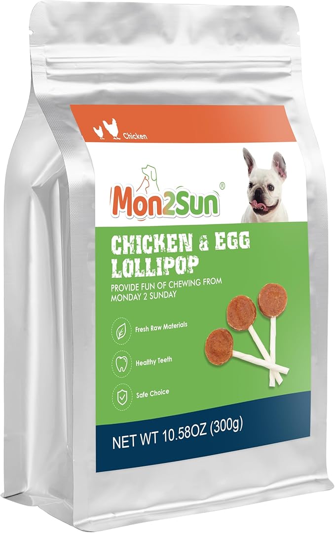 MON2SUN Lollipop Dog Treats, 4.5 Inch Chicken and Egg with Rawhide Twist Sticks, Healthy and Teeth Cleaning Snacks for Small Dogs, 10.58oz (15 Count-Pack of 1)