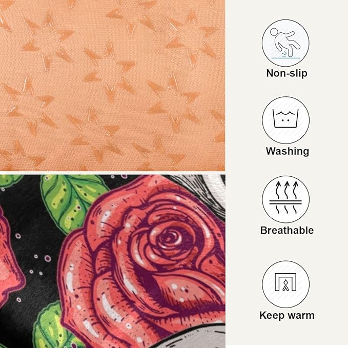 Pet Bed Gothic Skull Roses Dog Bed Mat Absorbing Non Slip Pad Pet Sleeping Mat for Small, Medium, and Large Dogs Puppy Cat 36 in x 24 in
