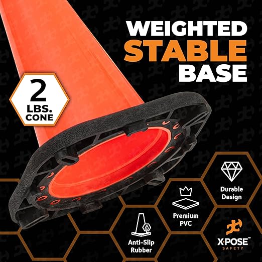 Xpose Safety 12 Inch Orange Traffic Cones, 6-Pack - Multipurpose PVC Plastic Safety Cone for Parking, Soccer, Caution, Kids and Construction - DOT Approved
