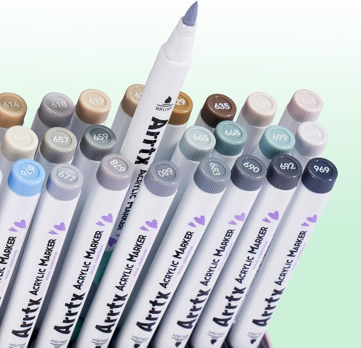 Arrtx 30 Gray Tone Acrylic Paint Markers, Brush Tip Pens | Fast-Drying, Non-Toxic Paint Pens for Rock Painting, Glass Marking, Wood, Fabric & DIY Crafts