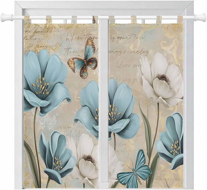 Spring Flowers Living Room Curtains 84 Inch Length, Window Curtains Tab Top