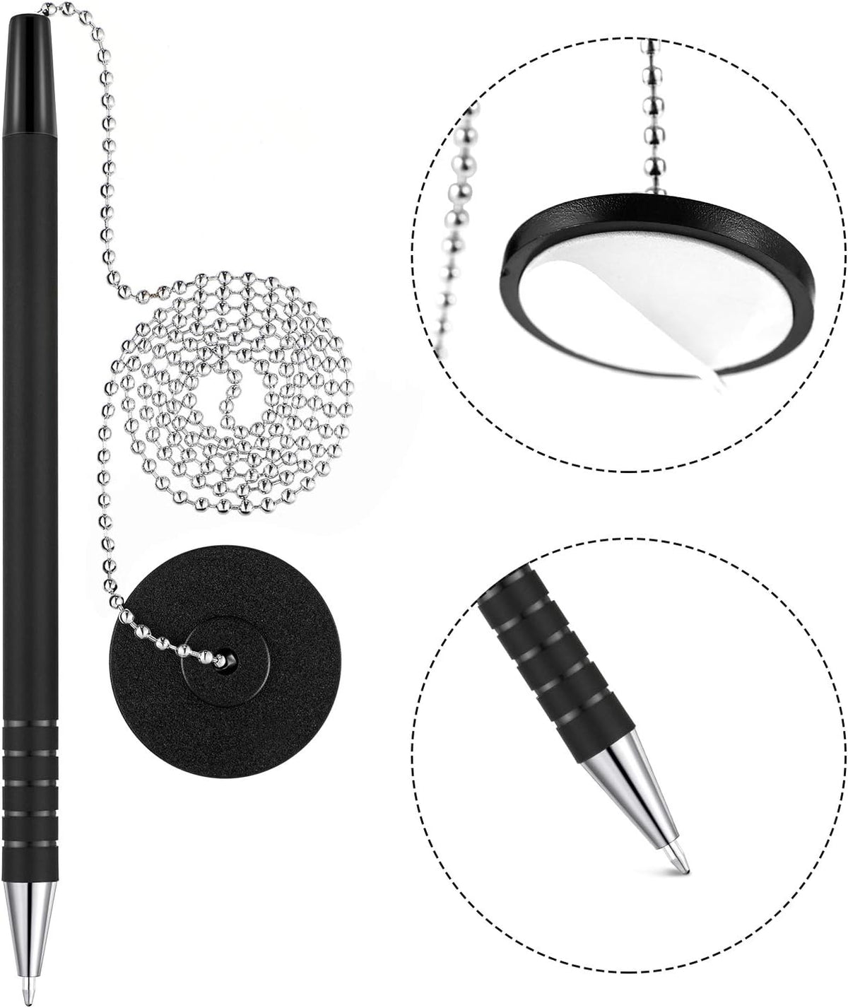 Outus 64 Pcs Security Pens with Bead Chain Holder, Counter Desk Pens Black