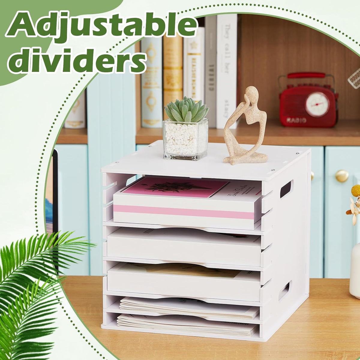 Juexica 9 Tier 8.5" x 11" Scrapbook Paper Organizer, White Cardstock File Organizer with Adjustable Shelves, Stackable Paper Trays, Desktop Storage Rack Document Holder for Desk Home Office