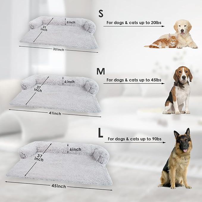 X-Large Washable Removable Calming Dog Bed,Fluffy Plush Dog Couch Bed,Couch Cover for Dogs with Dogs Landing Furniture Protector,Dog Beds for Extra Large Dogs and Cats.(XL(45x37x6),Light Grey)