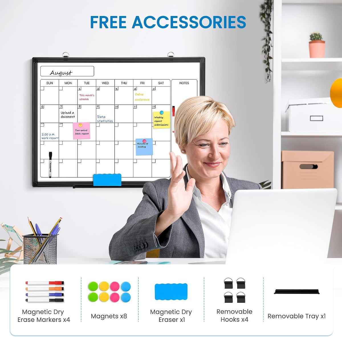 Whiteboard Calendar 36x24 Magnetic Dry Erase Board for Wall, Black