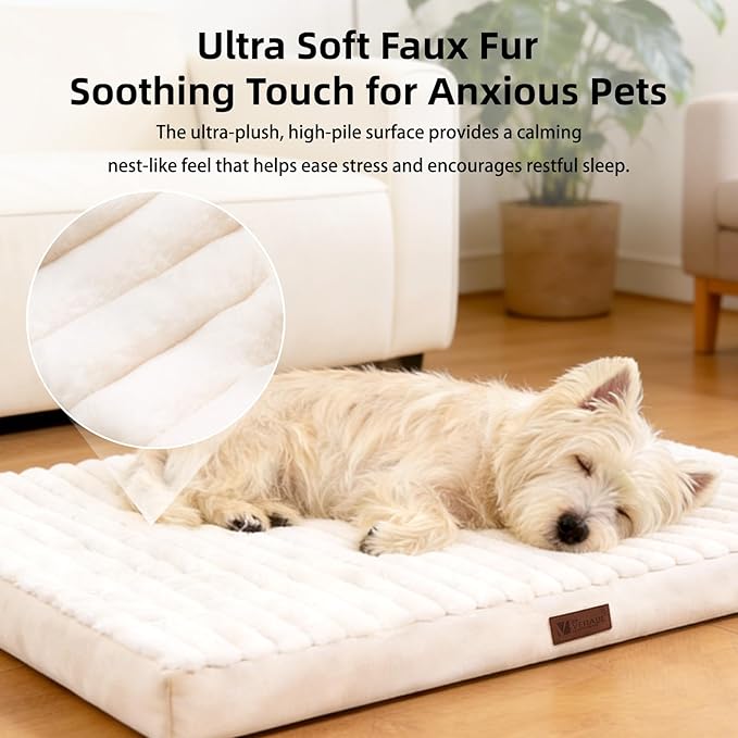 Orthopedic Dog Bed with Firm High-Density Egg Crate Foam, Machine Washable Cover & Non-Slip Bottom for Medium Breeds (Beige, 29" L x 18" W x 3" H)