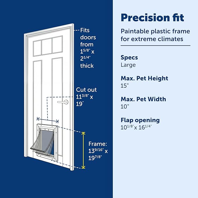 PetSafe Extreme Weather Plastic Pet Door - Energy-Saving Thermal Barrier Pet Flap with Slide-in Door Locking & Secure Flap Cover - Plastic Frame - for Dogs Up to 100 Lb - Large