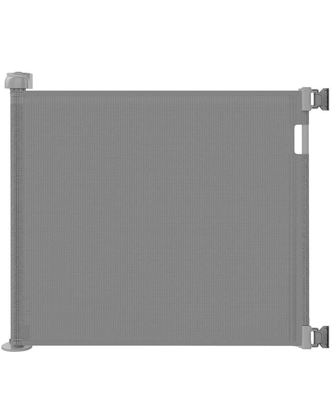 Retractable Baby Gate for Doorways and Stairs, Mesh Safety Gate for Pet, Indoor & Outdoor Use, One-Hand Operation, Easy Installation, 33.6" Tall, Expands to 71" Wide(Grey,33.6"x71")