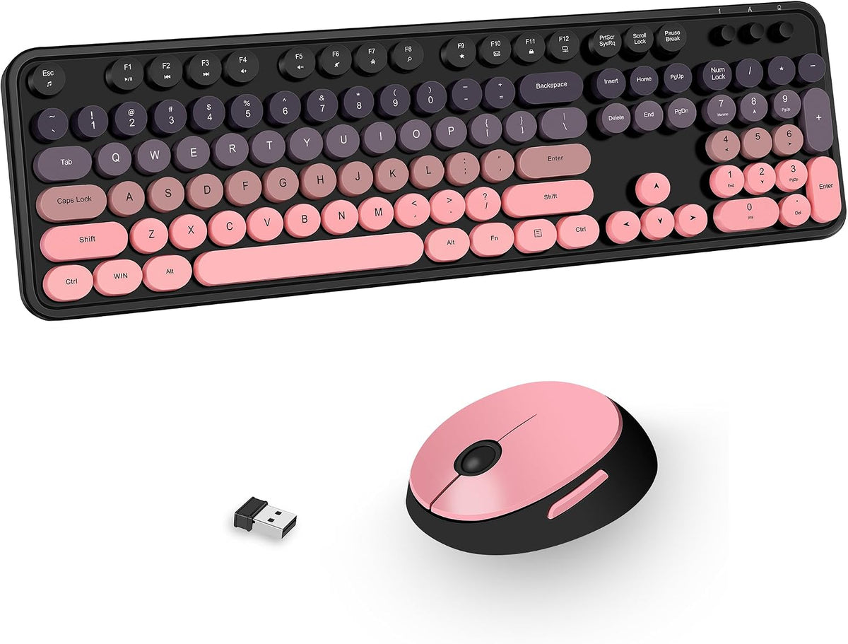 Kootop Cute Typewriter Wireless Keyboard and Mouse Combo Black and Pink