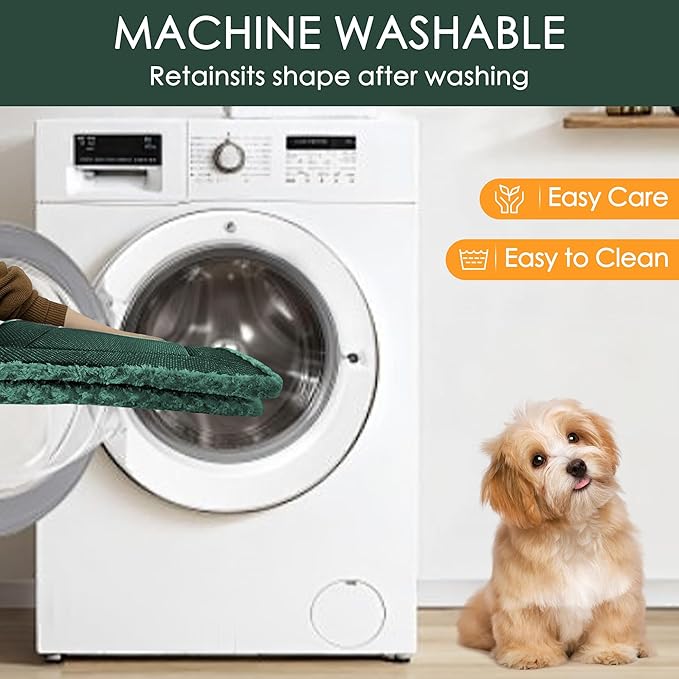 Washable Dog Bed Plush Orthopedic Outdoor Crate Mat with Non-Slip Bottom,Luxe Soft Kennel Pad for Pets,Cozy Cage Cushion & Pet Sleeping Mattress Large Sized,Medium,Small Dogs,30 x 20 inch,Green