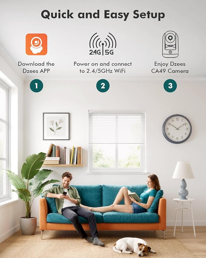 Dzees 2K Indoor Security Camera 4 Pack, 360 Degree WiFi Pet Camera with Phone App, 5G and 2.4G, Wired Home Camera with 2-Way Audio, Motion Tracking, Night Vision, Black