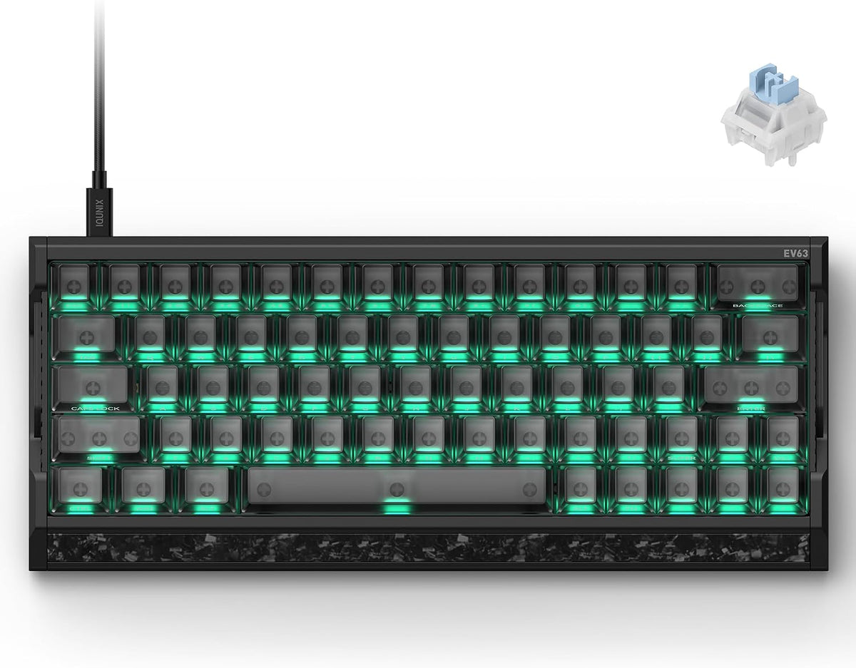 IQUNIX EV63 Hall Effect Gaming Keyboard 60% | Magnetic X Ultra Switch, 0.01mm Rapid Trigger, 0.125ms Latency, 8kHz Polling, Adjustable Actuation, Aluminum with Forged Carbon for FPS(Dark Knight)